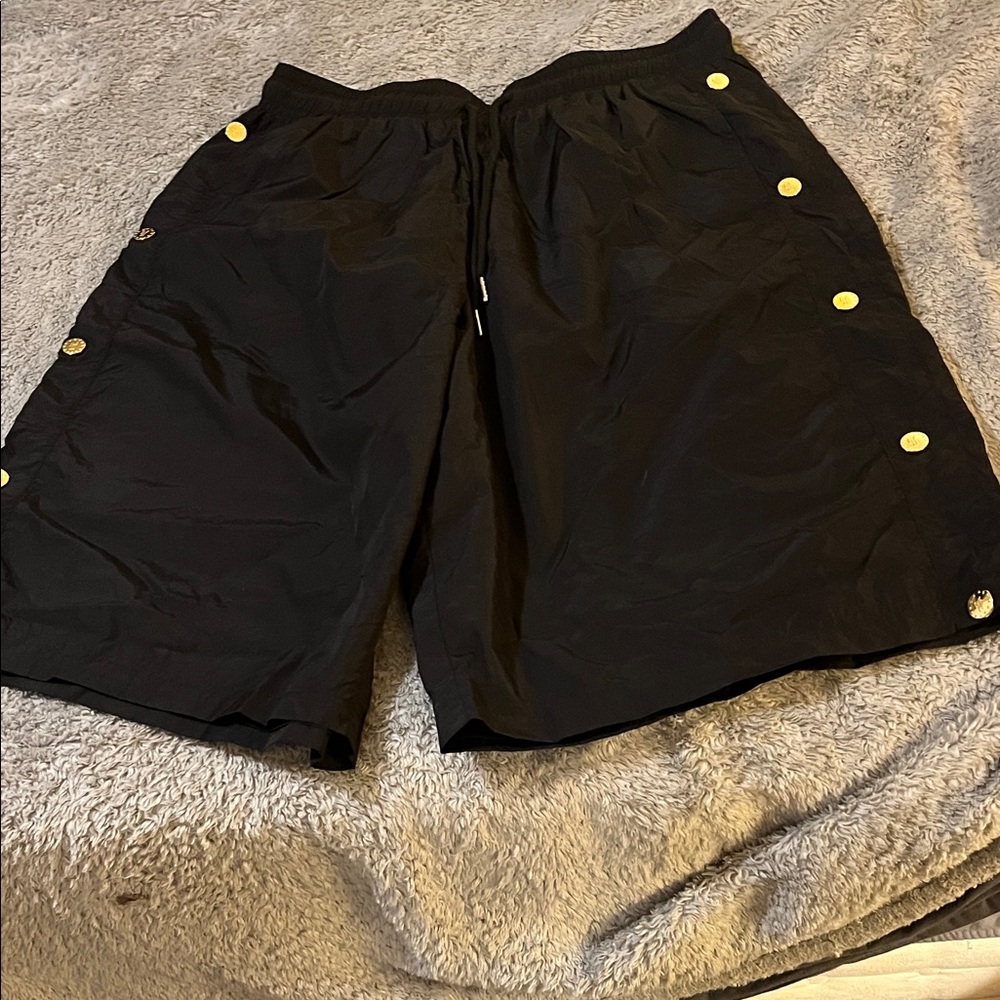 Men's Black Shorts with Button Accents